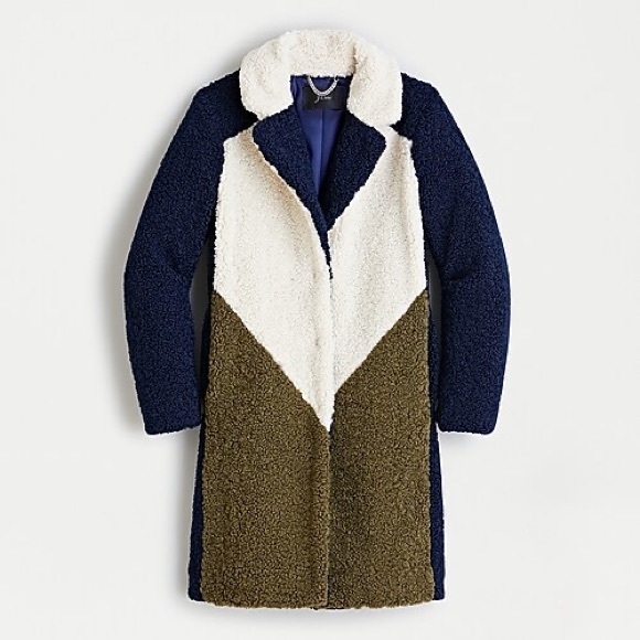 J Crew Teddy sherpa topcoat in colorblock XS